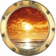 Sticker  trompe l'oeil hublot coucher de soleil.