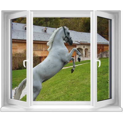 Sticker trompe l'oeil Fenêtre cheval blanc cambrer