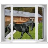 Sticker trompe l'oeil Fenêtre déco cheval 100x120 cm