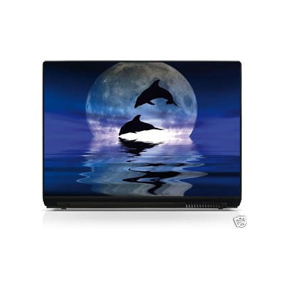 Sticker pc portable Dauphins nuit lune