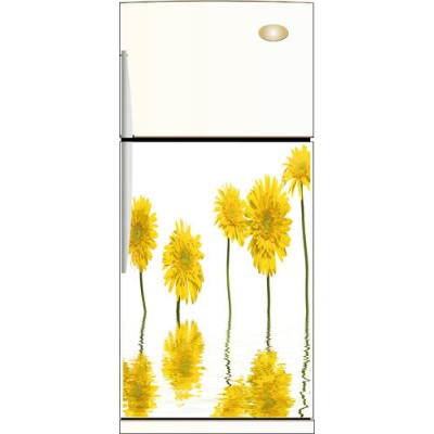 Sticker déco frigidaire fleurs jaunes 