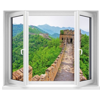 Sticker trompe l'oeil fenêtre décoration muraille de chine