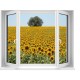 Sticker trompe l'oeil fenêtre déco champ fleuri 100x120 cm.