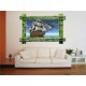 Sticker cadre bambou voilier 100x150 cm.
