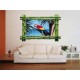 Sticker trompe l'oeil cadre bambou perroquet 100x150 cm.