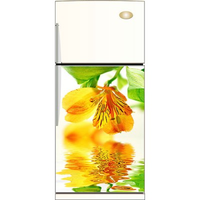 Sticker déco frigidaire reflet fleur jaune