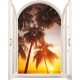 Sticker fenêtre sur palmiers au soleil couchant 81x100cm