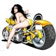 Stickers Pin-up moto jaune 100 x 115 cm.