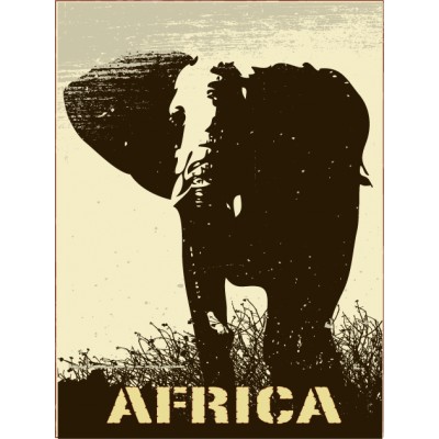 Sticker déco Africa Elephant noir et blanc 120 x 160 cm.