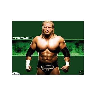 Sticker catcheur Triple H fond vert