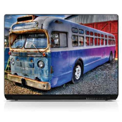 Stickers pc Portable vieux bus bleu