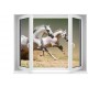 Sticker trompe l’œil fenêtre chevaux sauvages 100x120 cm