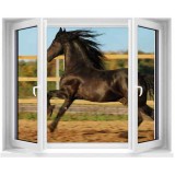 Sticker trompe l’œil fenêtre cheval 100x120 cm