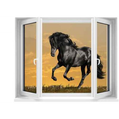 Sticker trompe l’œil fenêtre déco cheval 2