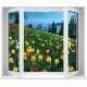 Sticker fenêtre avec vue sur tulipes 125x100cm