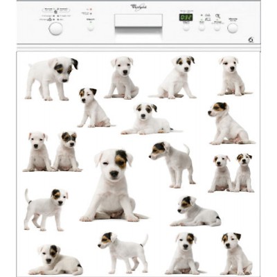 Sticker autocollant lave vaisselle chiots blanc