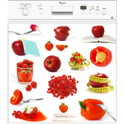 Sticker autocollant lave vaisselle fruits et légumes rouge