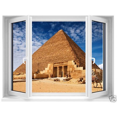 Sticker trompe l'oeil fenêtre déco pyramides 
